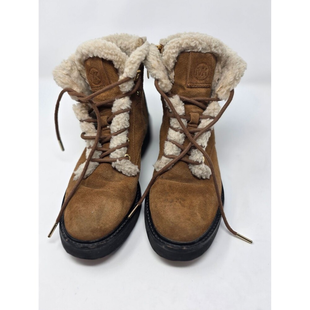 Michael Kors Brown Suede Shearling-Trim Lace-Up Ankle Boots